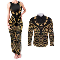 Austral Islands Couples Matching Tank Maxi Dress and Long Sleeve Button Shirt Tuhaa Pae Penu Stars Necklace Gold LT14 Gold - Polynesian Pride