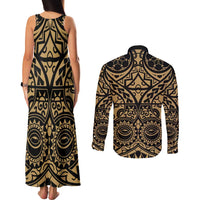 Austral Islands Couples Matching Tank Maxi Dress and Long Sleeve Button Shirt Tuhaa Pae Penu Stars Necklace Gold LT14 - Polynesian Pride
