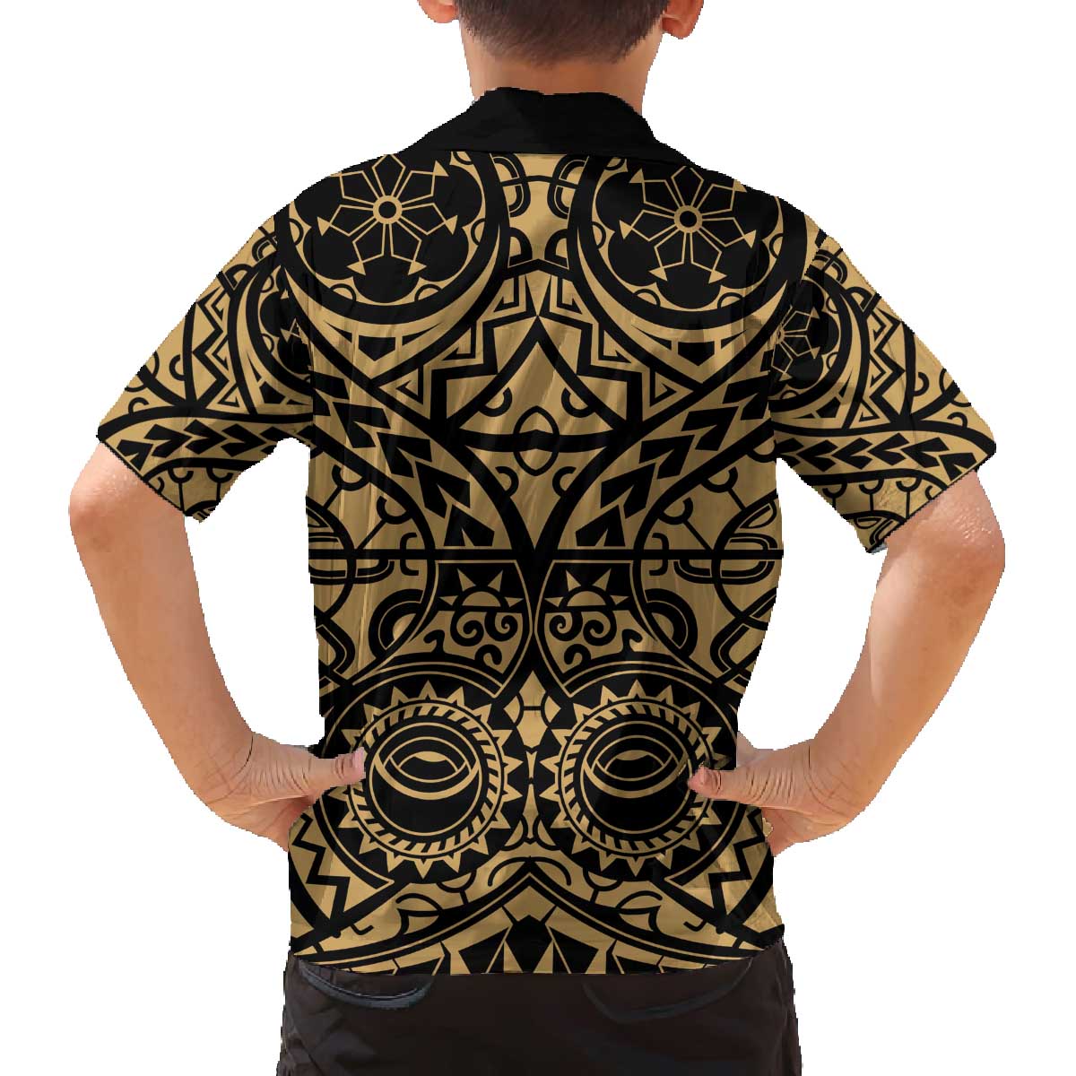 Austral Islands Family Matching Off The Shoulder Long Sleeve Dress and Hawaiian Shirt Tuhaa Pae Penu Stars Necklace Gold LT14 - Polynesian Pride