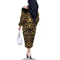 Austral Islands Family Matching Off The Shoulder Long Sleeve Dress and Hawaiian Shirt Tuhaa Pae Penu Stars Necklace Gold LT14 - Polynesian Pride