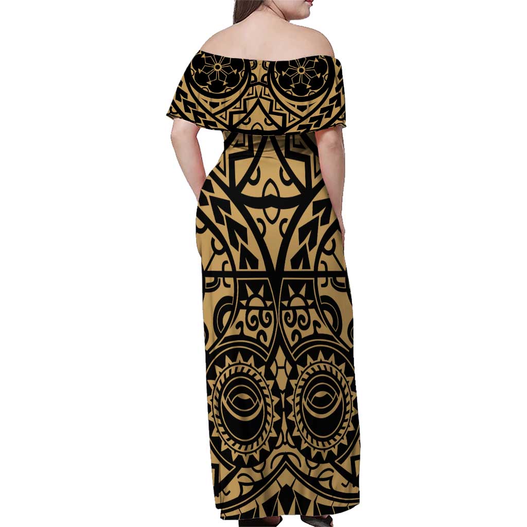 Austral Islands Family Matching Off Shoulder Maxi Dress and Hawaiian Shirt Tuhaa Pae Penu Stars Necklace Gold LT14 - Polynesian Pride