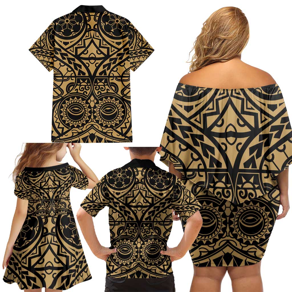 Austral Islands Family Matching Off Shoulder Short Dress and Hawaiian Shirt Tuhaa Pae Penu Stars Necklace Gold LT14 - Polynesian Pride