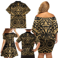 Austral Islands Family Matching Off Shoulder Short Dress and Hawaiian Shirt Tuhaa Pae Penu Stars Necklace Gold LT14 - Polynesian Pride