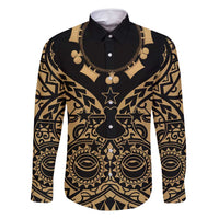 Austral Islands Family Matching Off Shoulder Short Dress and Hawaiian Shirt Tuhaa Pae Penu Stars Necklace Gold LT14 Dad's Shirt - Long Sleeve Gold - Polynesian Pride
