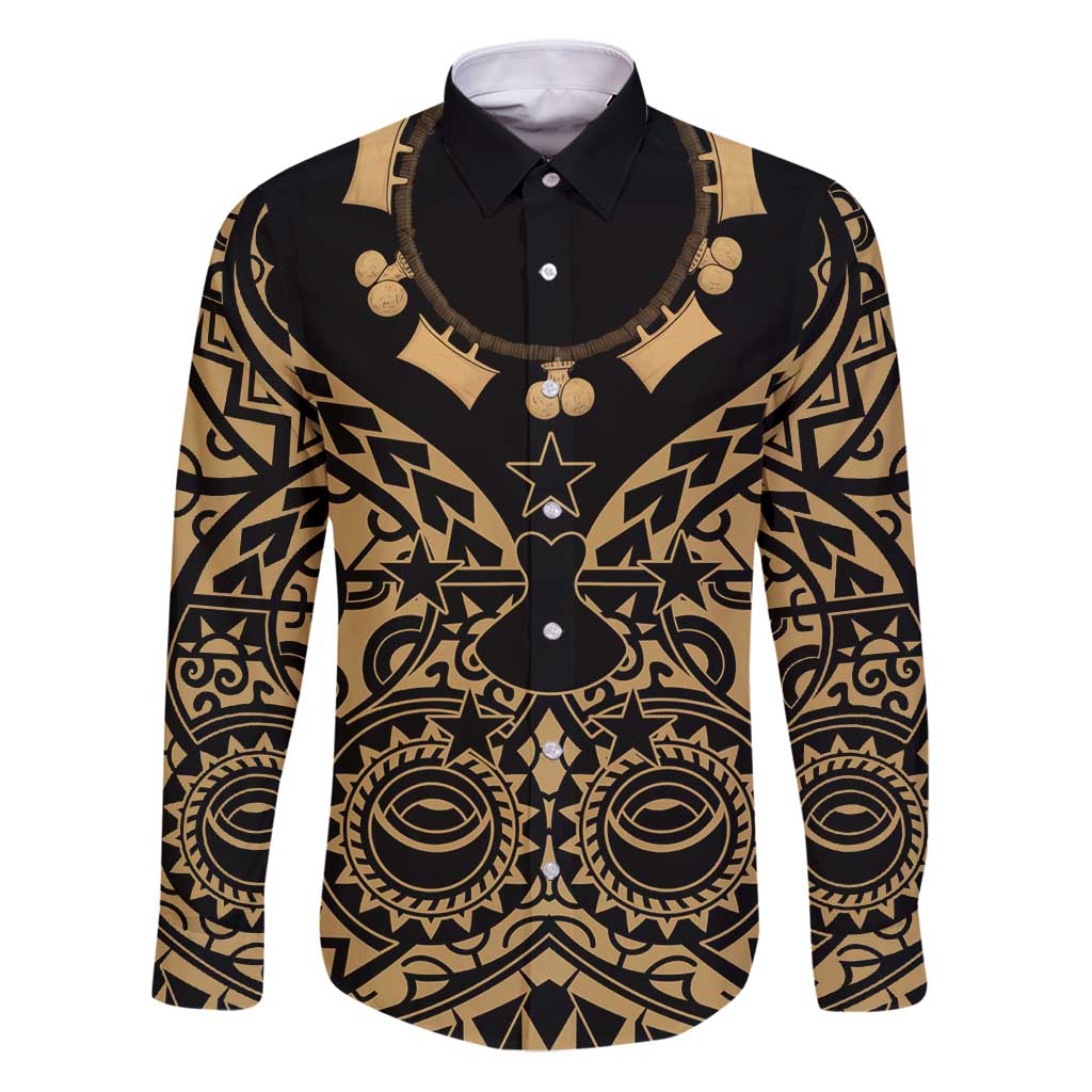 Austral Islands Family Matching Puletasi and Hawaiian Shirt Tuhaa Pae Penu Stars Necklace Gold LT14 Dad's Shirt - Long Sleeve Gold - Polynesian Pride