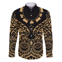Austral Islands Family Matching Puletasi and Hawaiian Shirt Tuhaa Pae Penu Stars Necklace Gold LT14 Dad's Shirt - Long Sleeve Gold - Polynesian Pride