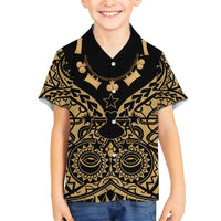 Austral Islands Family Matching Summer Maxi Dress and Hawaiian Shirt Tuhaa Pae Penu Stars Necklace Gold LT14 Son's Shirt Gold - Polynesian Pride
