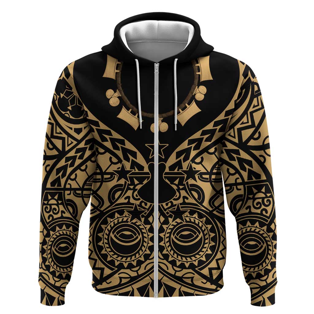 Austral Islands Hoodie Tuhaa Pae Penu Stars Necklace Gold LT14 Zip Hoodie Gold - Polynesian Pride