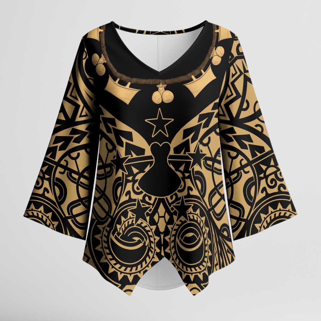 Austral Islands Kimono Sleeve Blouse Tuhaa Pae Penu Stars Necklace Gold LT14 Female Gold - Polynesian Pride