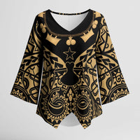 Austral Islands Kimono Sleeve Blouse Tuhaa Pae Penu Stars Necklace Gold LT14 Female Gold - Polynesian Pride