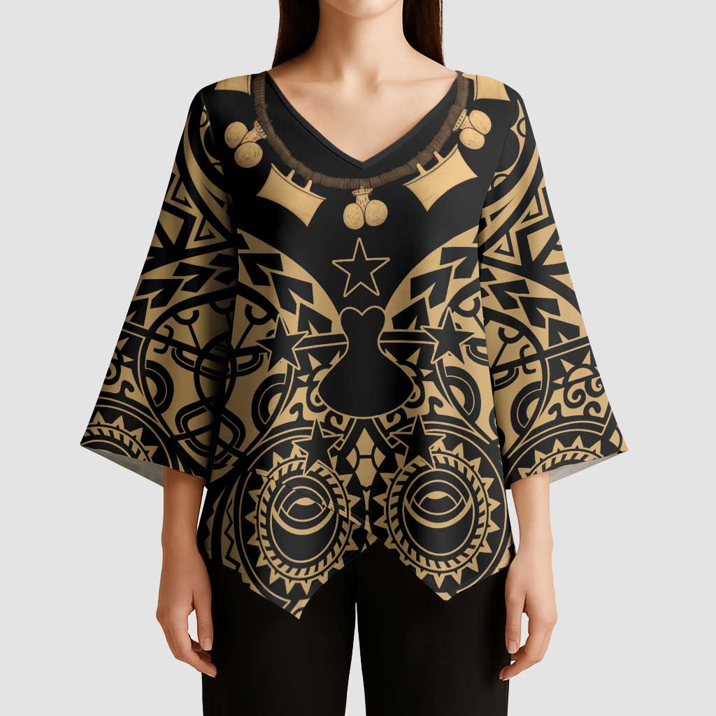 Austral Islands Kimono Sleeve Blouse Tuhaa Pae Penu Stars Necklace Gold LT14 - Polynesian Pride