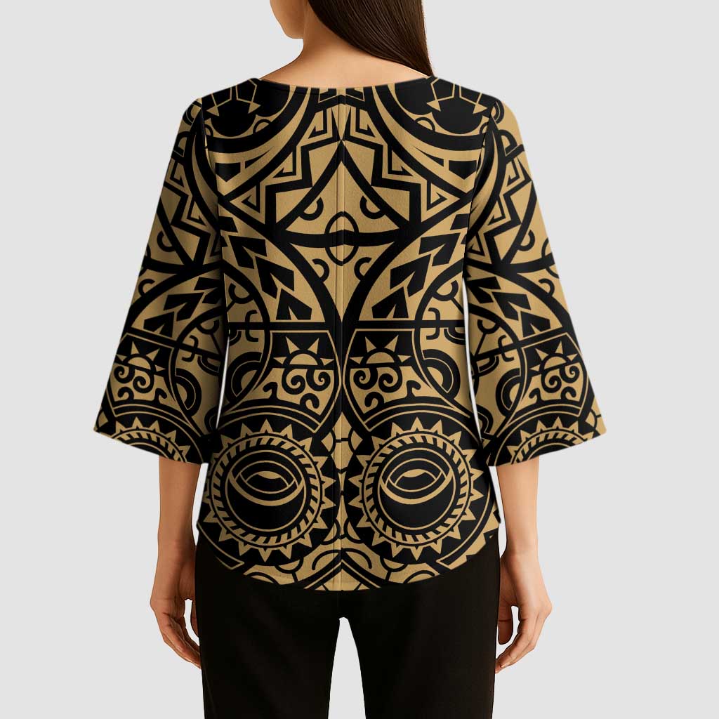 Austral Islands Kimono Sleeve Blouse Tuhaa Pae Penu Stars Necklace Gold LT14 - Polynesian Pride