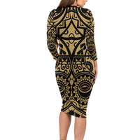 Austral Islands Long Sleeve Bodycon Dress Tuhaa Pae Penu Stars Necklace Gold LT14 - Polynesian Pride