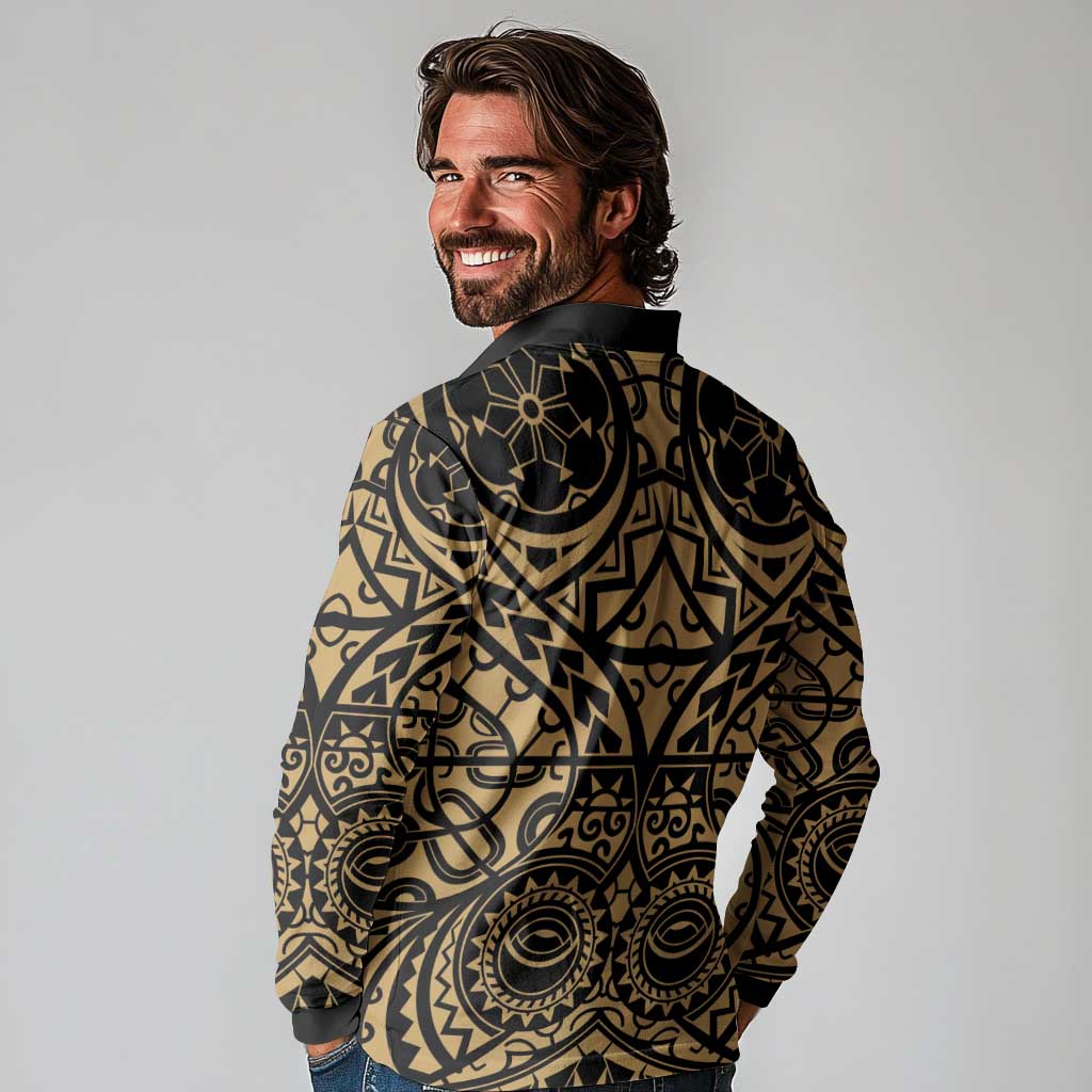 Austral Islands Long Sleeve Polo Shirt Tuhaa Pae Penu Stars Necklace Gold - Polynesian Pride