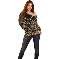 Austral Islands Off Shoulder Sweater Tuhaa Pae Penu Stars Necklace Gold - Polynesian Pride