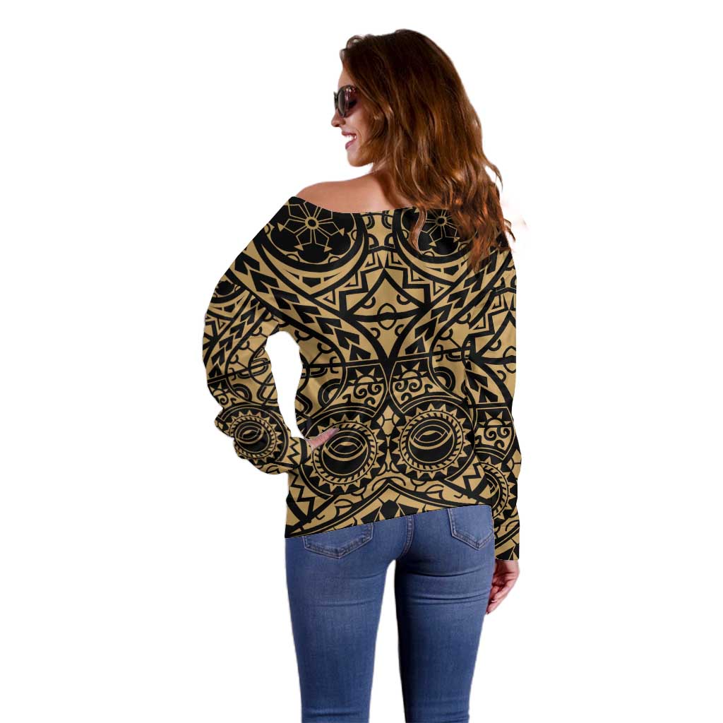 Austral Islands Off Shoulder Sweater Tuhaa Pae Penu Stars Necklace Gold - Polynesian Pride