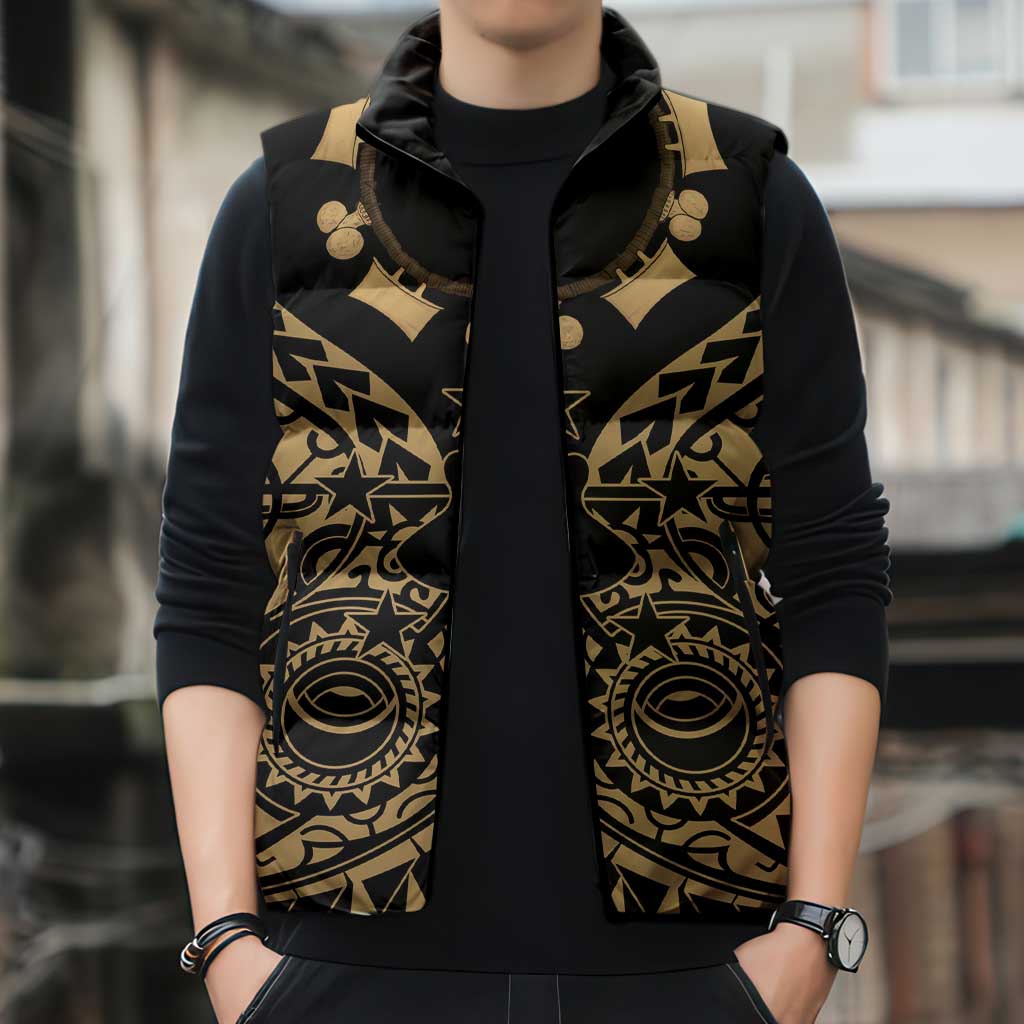 Austral Islands Sleeveless Puffer Jacket Tuhaa Pae Penu Stars Necklace Gold - Polynesian Pride