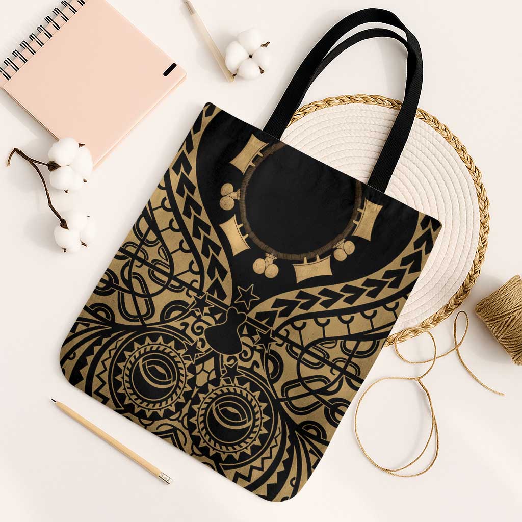 Austral Islands Tote Bag Tuhaa Pae Penu Stars Necklace Gold LT14 Black Strap One Size Gold - Polynesian Pride
