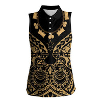 Austral Islands Women Sleeveless Polo Shirt Tuhaa Pae Penu Stars Necklace Gold LT14 Female Gold - Polynesian Pride