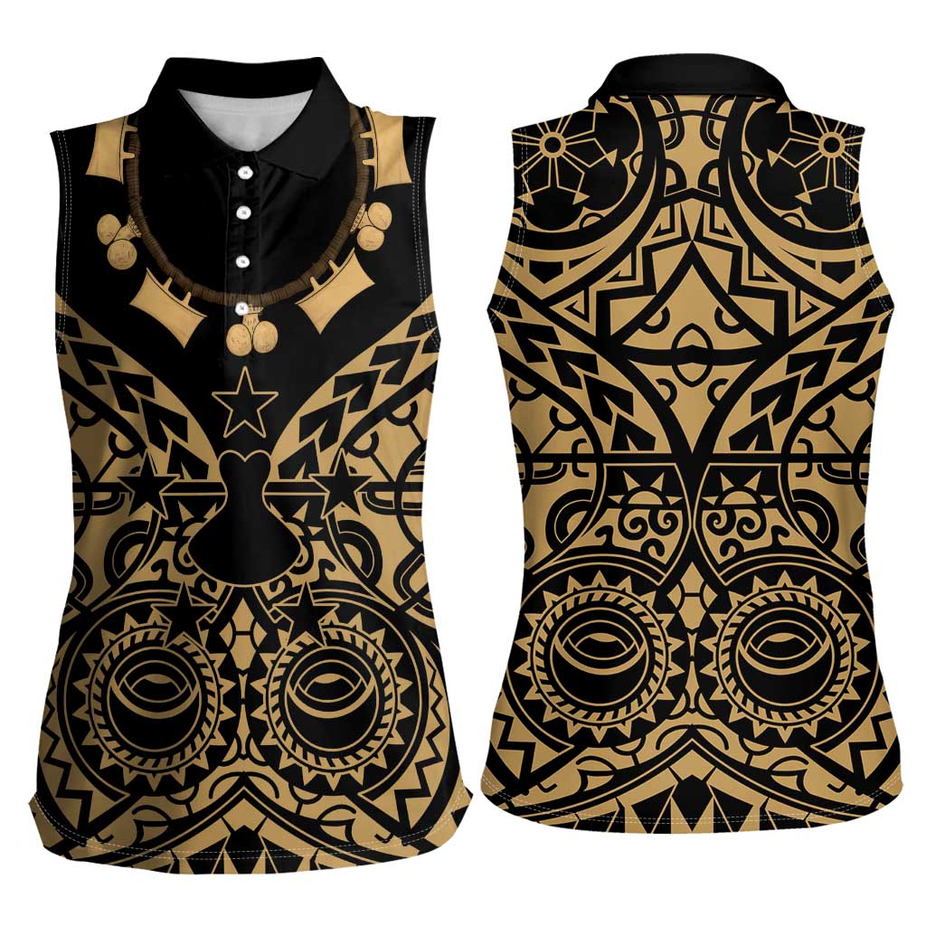 Austral Islands Women Sleeveless Polo Shirt Tuhaa Pae Penu Stars Necklace Gold LT14 - Polynesian Pride