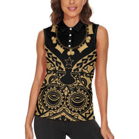 Austral Islands Women Sleeveless Polo Shirt Tuhaa Pae Penu Stars Necklace Gold LT14 - Polynesian Pride