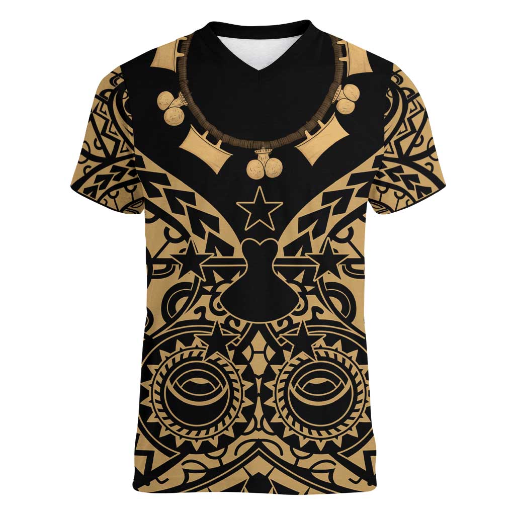 Austral Islands Women V-Neck T-Shirt Tuhaa Pae Penu Stars Necklace Gold LT14 Female Gold - Polynesian Pride