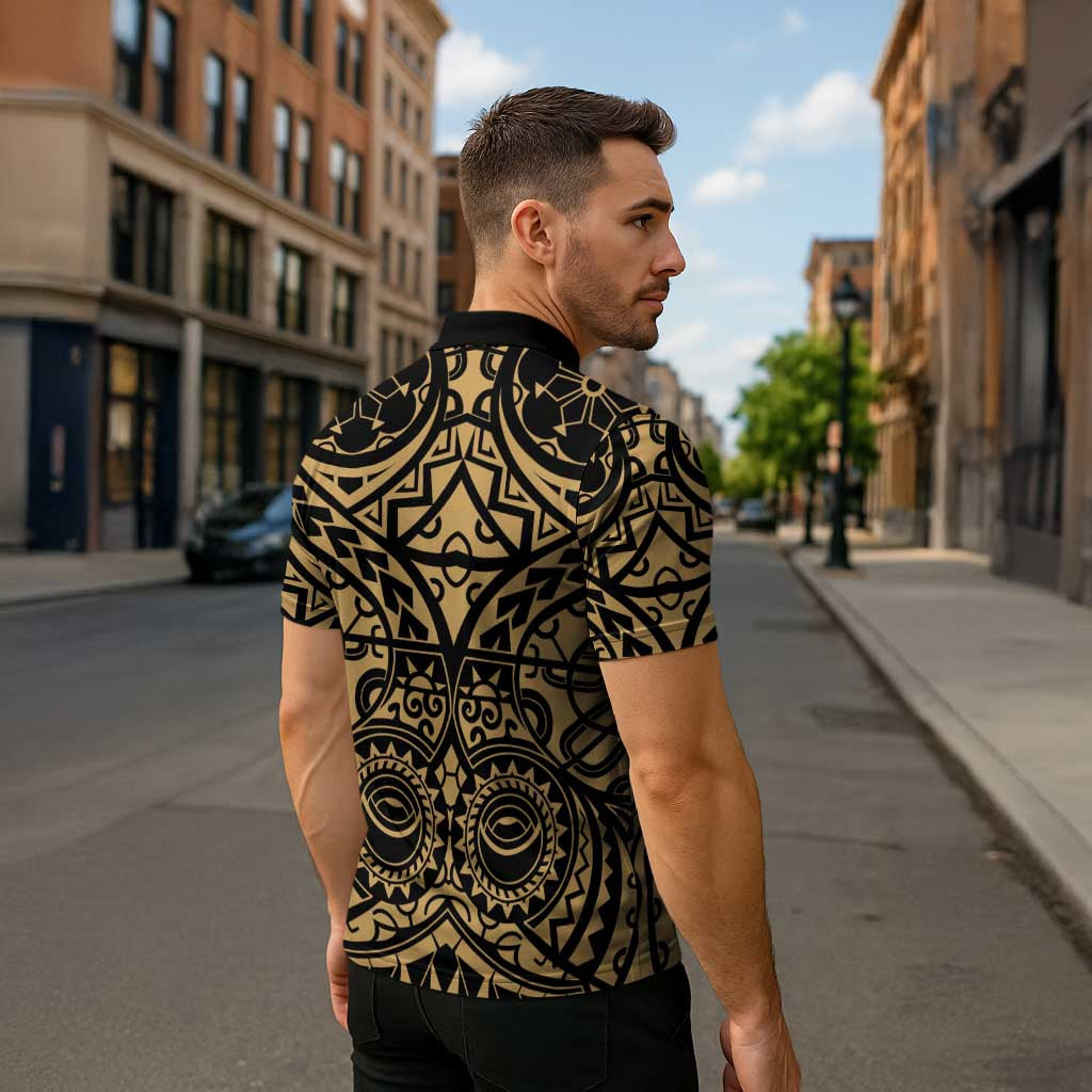 Austral Islands Zipper Polo Shirt Tuhaa Pae Penu Stars Necklace Gold - Polynesian Pride
