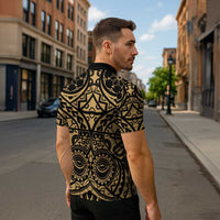 Austral Islands Zipper Polo Shirt Tuhaa Pae Penu Stars Necklace Gold - Polynesian Pride