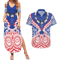 Austral Islands Couples Matching Summer Maxi Dress and Hawaiian Shirt Tuhaa Pae Penu Stars Necklace Red LT14 Red - Polynesian Pride