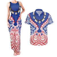 Austral Islands Couples Matching Tank Maxi Dress and Hawaiian Shirt Tuhaa Pae Penu Stars Necklace Red LT14 Red - Polynesian Pride