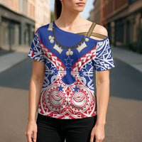 Austral Islands Cross Shoulder Shirt Tuhaa Pae Penu Stars Necklace Red - Polynesian Pride