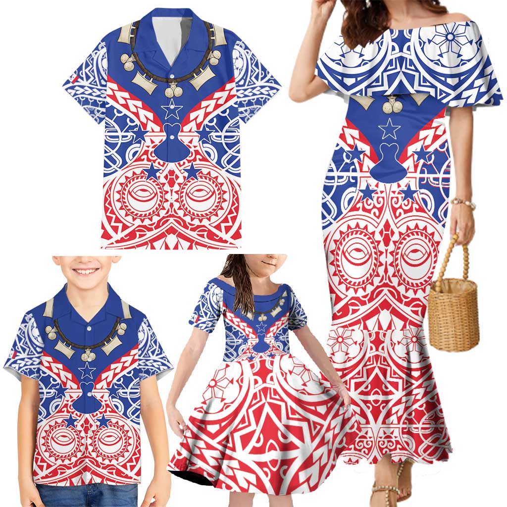 Austral Islands Family Matching Mermaid Dress and Hawaiian Shirt Tuhaa Pae Penu Stars Necklace Red LT14 - Polynesian Pride
