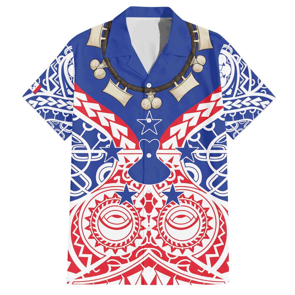Austral Islands Family Matching Off The Shoulder Long Sleeve Dress and Hawaiian Shirt Tuhaa Pae Penu Stars Necklace Red LT14 Dad's Shirt - Short Sleeve Red - Polynesian Pride