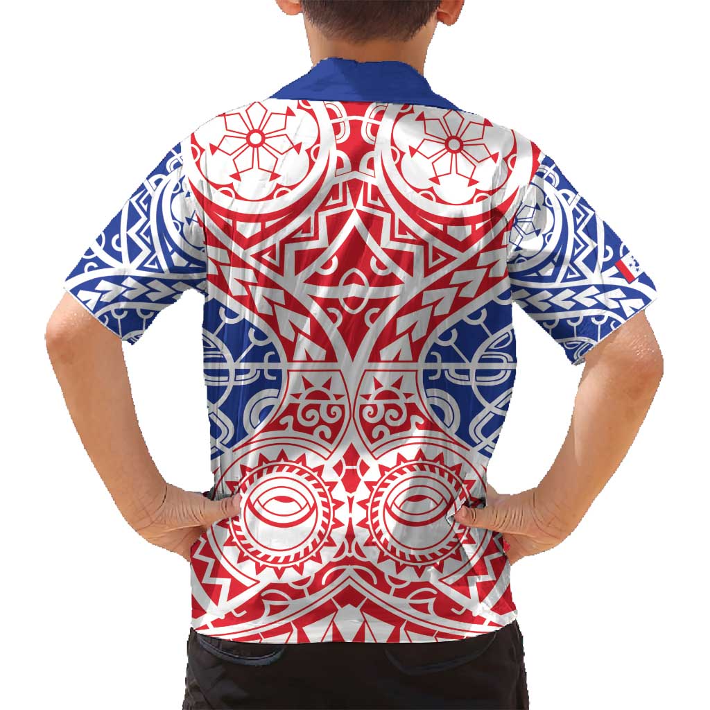 Austral Islands Family Matching Puletasi and Hawaiian Shirt Tuhaa Pae Penu Stars Necklace Red LT14 - Polynesian Pride