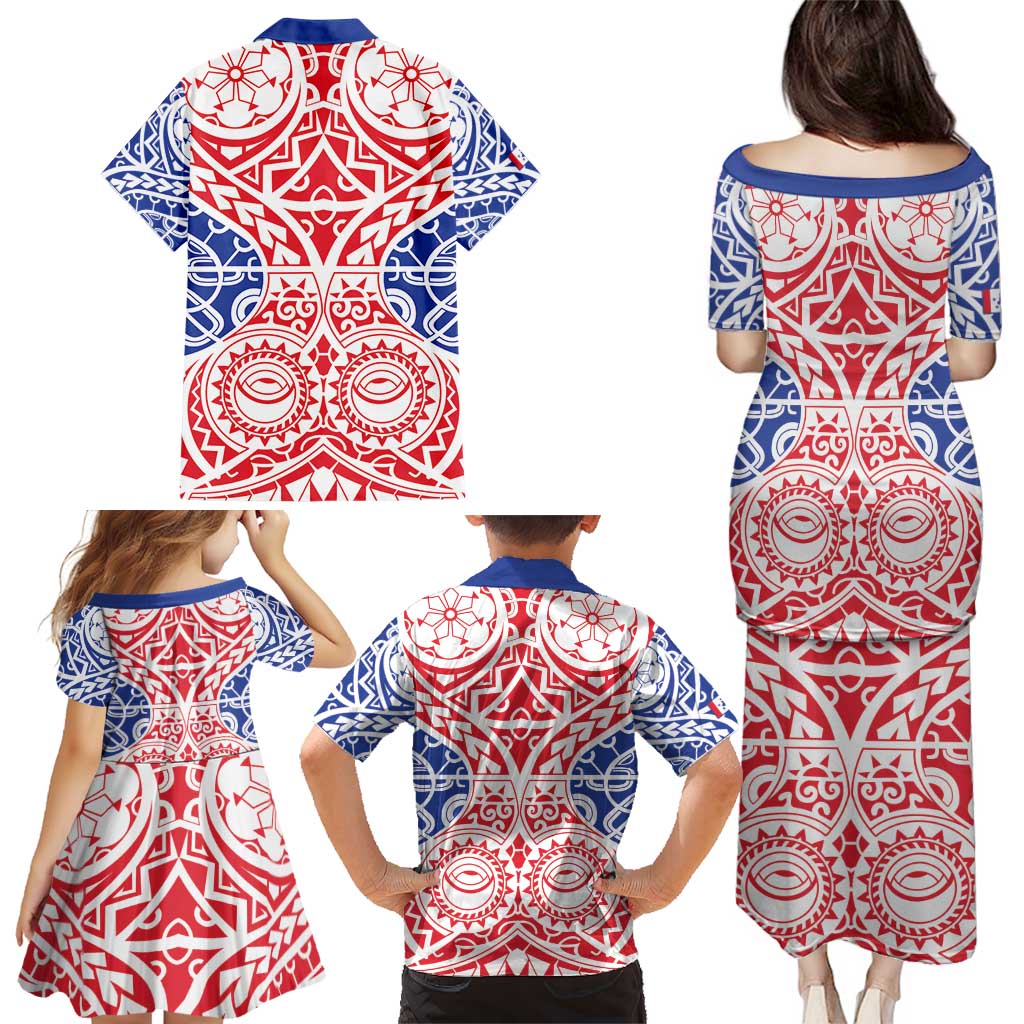 Austral Islands Family Matching Puletasi and Hawaiian Shirt Tuhaa Pae Penu Stars Necklace Red LT14 - Polynesian Pride
