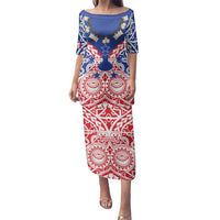 Austral Islands Family Matching Puletasi and Hawaiian Shirt Tuhaa Pae Penu Stars Necklace Red LT14 Mom's Dress Red - Polynesian Pride