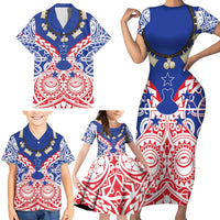 Austral Islands Family Matching Short Sleeve Bodycon Dress and Hawaiian Shirt Tuhaa Pae Penu Stars Necklace Red LT14 - Polynesian Pride