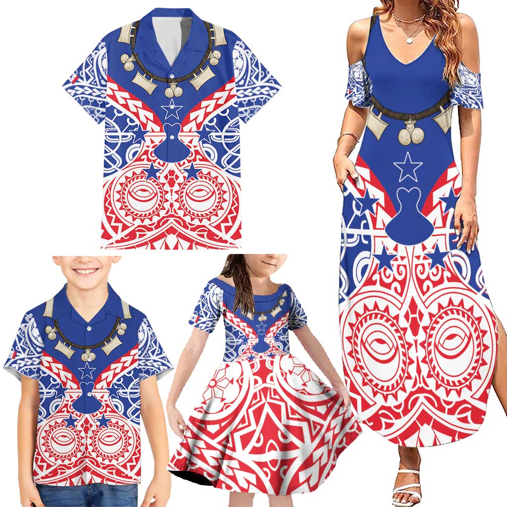 Austral Islands Family Matching Summer Maxi Dress and Hawaiian Shirt Tuhaa Pae Penu Stars Necklace Red LT14 - Polynesian Pride