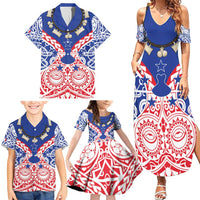 Austral Islands Family Matching Summer Maxi Dress and Hawaiian Shirt Tuhaa Pae Penu Stars Necklace Red LT14 - Polynesian Pride