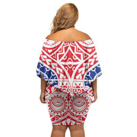 Austral Islands Off Shoulder Short Dress Tuhaa Pae Penu Stars Necklace Red - Polynesian Pride