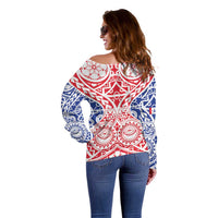 Austral Islands Off Shoulder Sweater Tuhaa Pae Penu Stars Necklace Red - Polynesian Pride