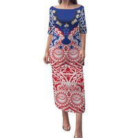 Austral Islands Puletasi Tuhaa Pae Penu Stars Necklace Red LT14 Long Dress Red - Polynesian Pride