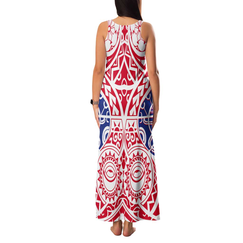 Austral Islands Tank Maxi Dress Tuhaa Pae Penu Stars Necklace Red LT14 - Polynesian Pride