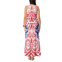 Austral Islands Tank Maxi Dress Tuhaa Pae Penu Stars Necklace Red LT14 - Polynesian Pride