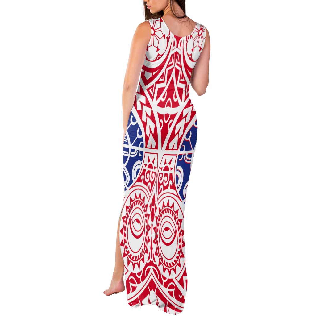 Austral Islands Tank Maxi Dress Tuhaa Pae Penu Stars Necklace Red LT14 - Polynesian Pride