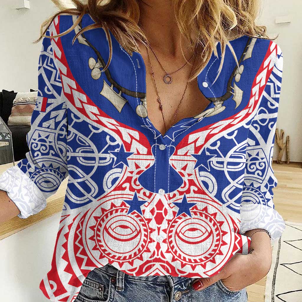 Austral Islands Women Casual Shirt Tuhaa Pae Penu Stars Necklace Red - Polynesian Pride