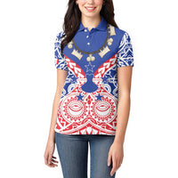 Austral Islands Women Polo Shirt Tuhaa Pae Penu Stars Necklace Red LT14 - Polynesian Pride