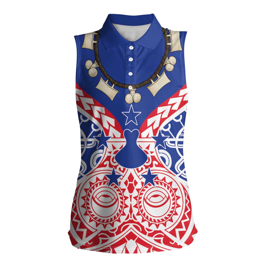Austral Islands Women Sleeveless Polo Shirt Tuhaa Pae Penu Stars Necklace Red LT14 Female Red - Polynesian Pride