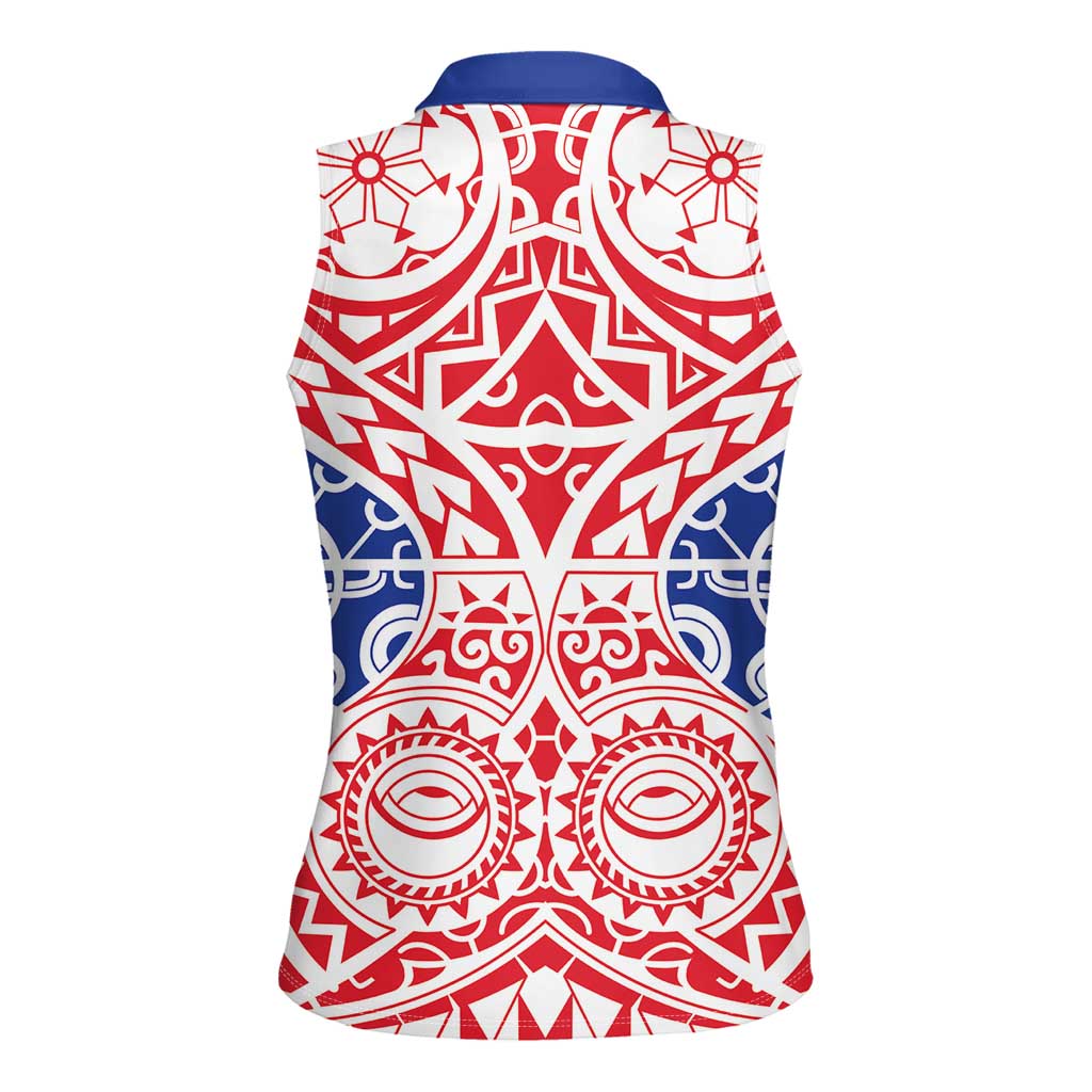 Austral Islands Women Sleeveless Polo Shirt Tuhaa Pae Penu Stars Necklace Red LT14 - Polynesian Pride