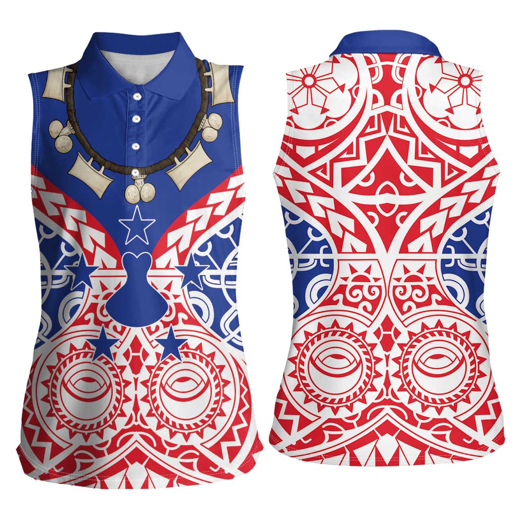 Austral Islands Women Sleeveless Polo Shirt Tuhaa Pae Penu Stars Necklace Red LT14 - Polynesian Pride